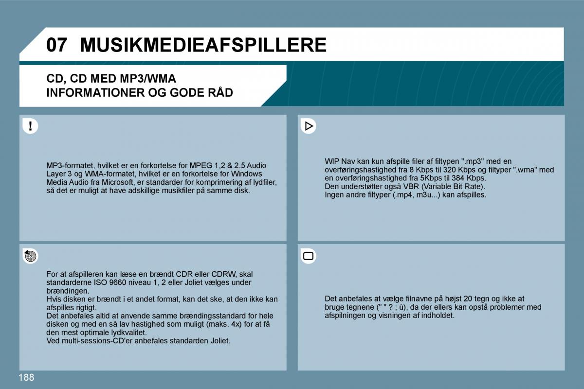 Peugeot 207 Bilens instruktionsbog / page 184