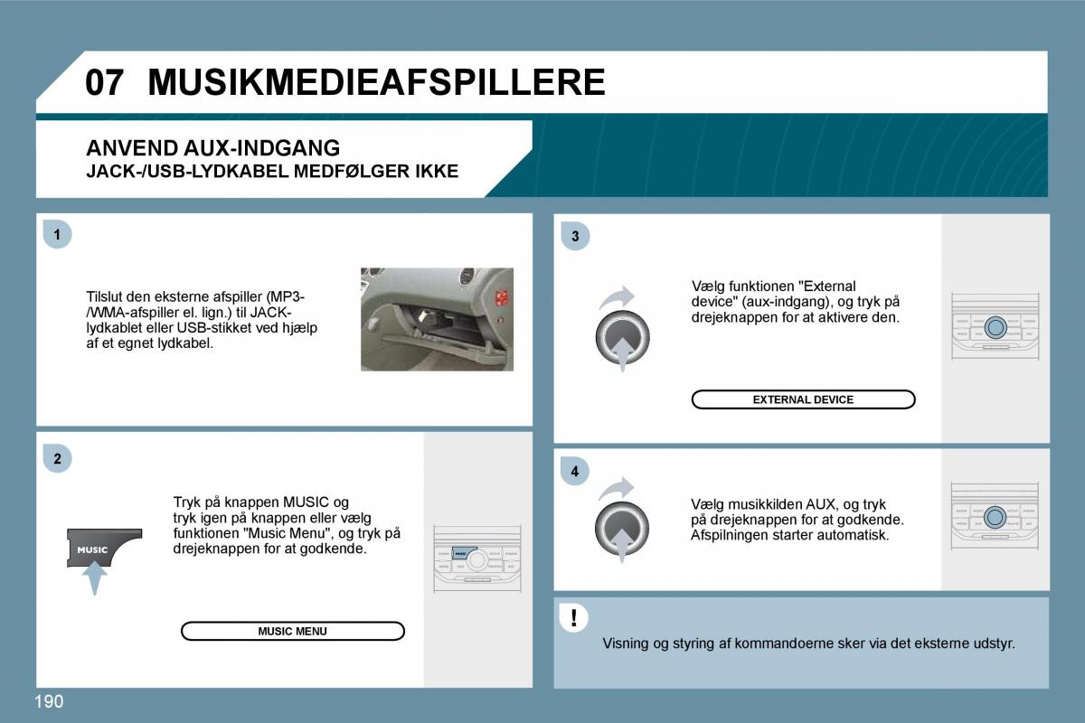 Peugeot 207 Bilens instruktionsbog / page 186