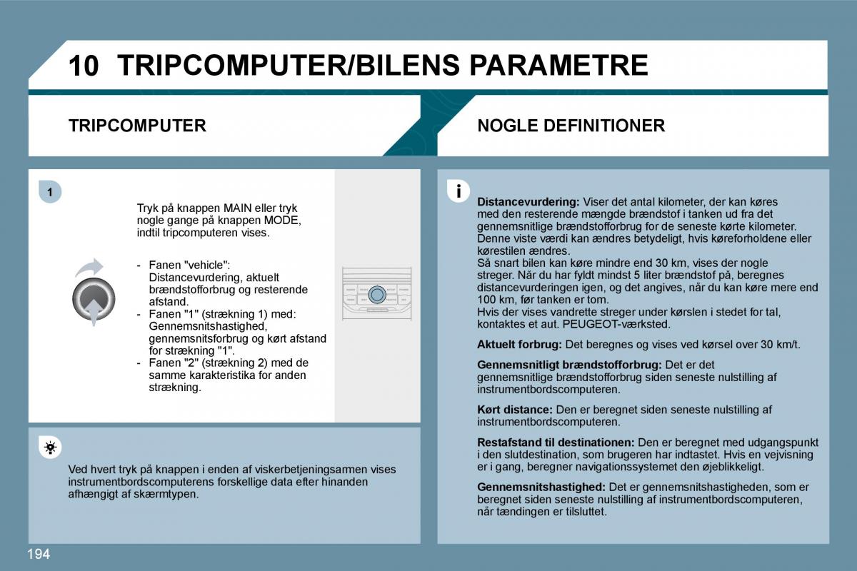 Peugeot 207 Bilens instruktionsbog / page 190