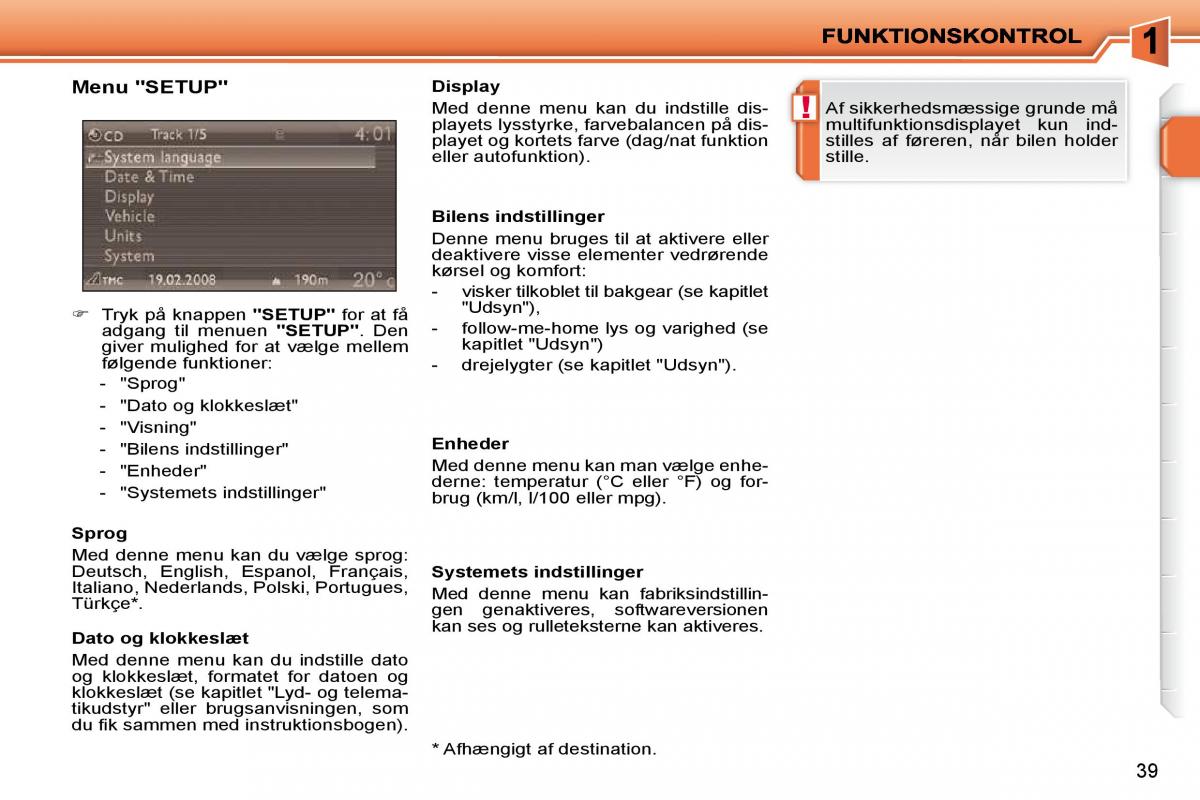 Peugeot 207 Bilens instruktionsbog / page 22