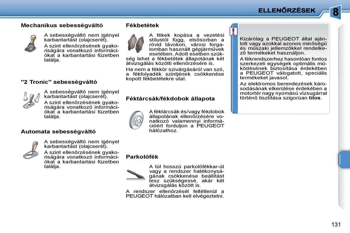 Peugeot 207 Kezelesi utmutato / page 127