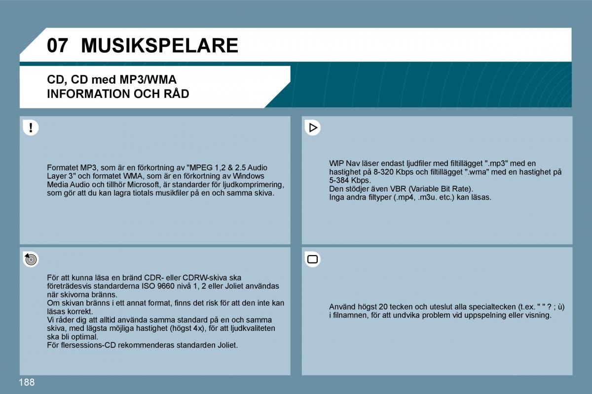 Peugeot 207 instruktionsbok / page 184