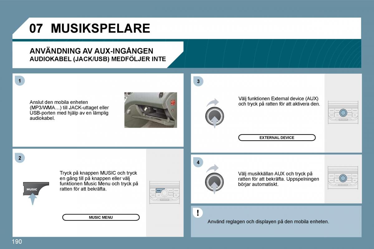 Peugeot 207 instruktionsbok / page 186