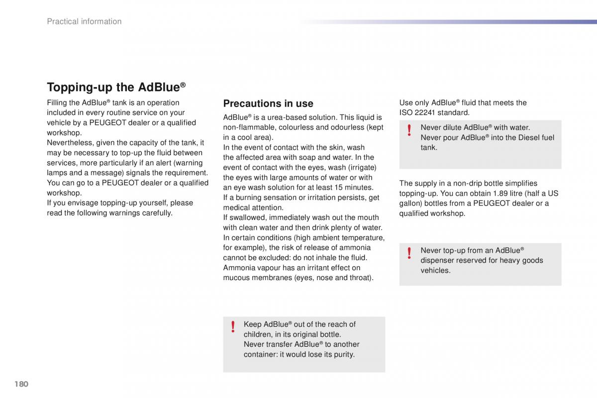 Peugeot 2008 owners manual / page 182