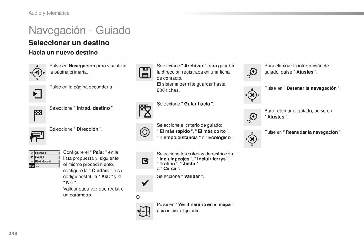 Peugeot 2008 manual del propietario / page 250