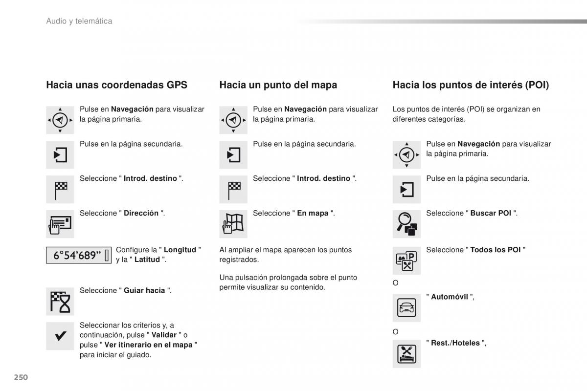 Peugeot 2008 manual del propietario / page 252