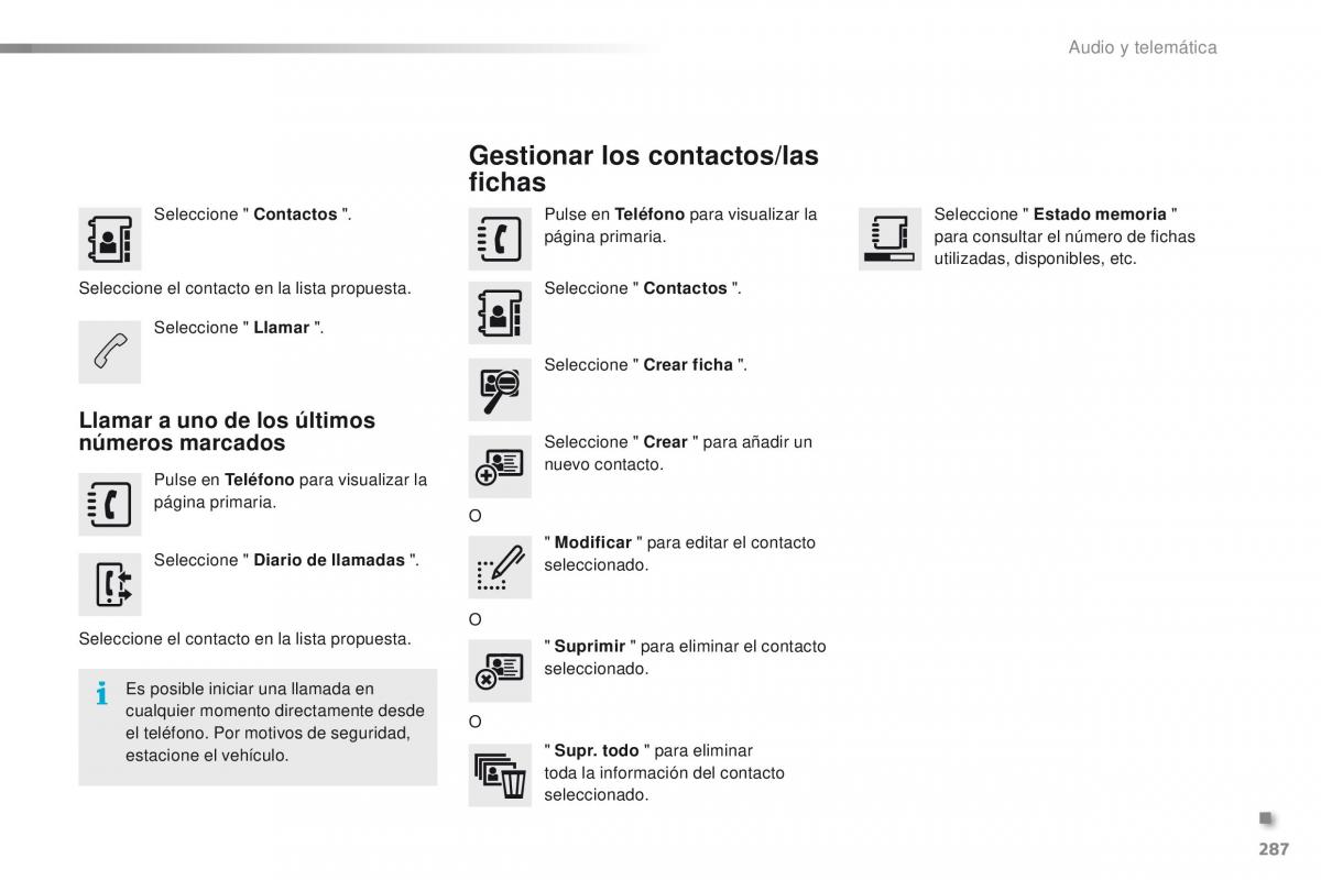 Peugeot 2008 manual del propietario / page 289