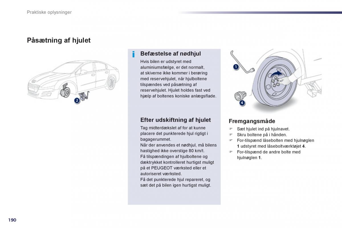 Peugeot 508 Bilens instruktionsbog / page 192