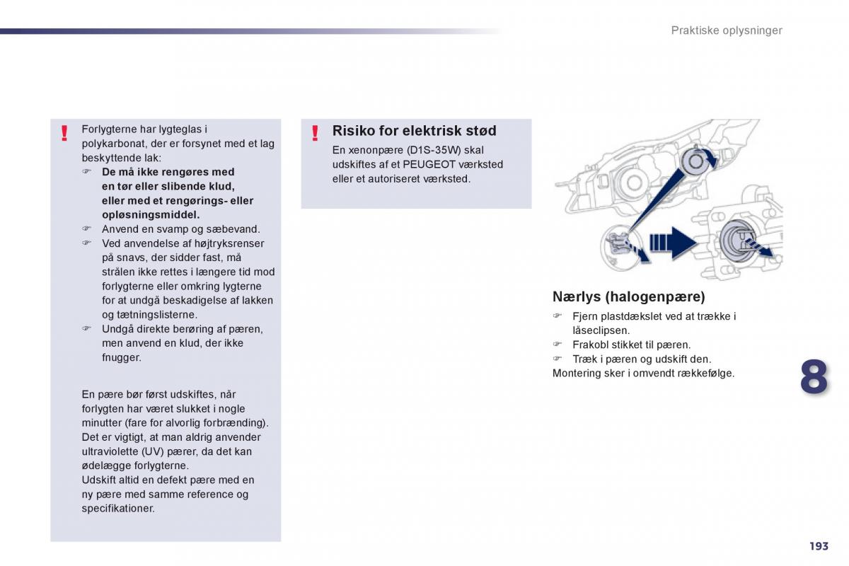 Peugeot 508 Bilens instruktionsbog / page 195