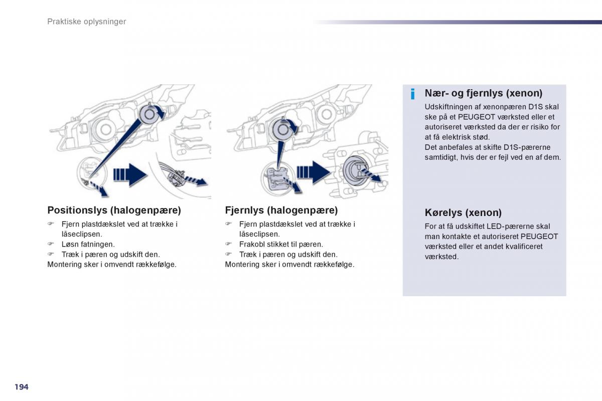 Peugeot 508 Bilens instruktionsbog / page 196