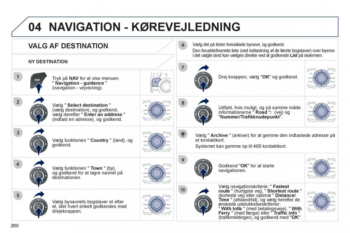 Peugeot 508 Bilens instruktionsbog / page 262