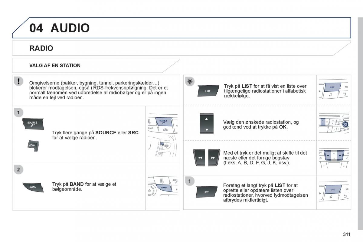 Peugeot 508 Bilens instruktionsbog / page 313