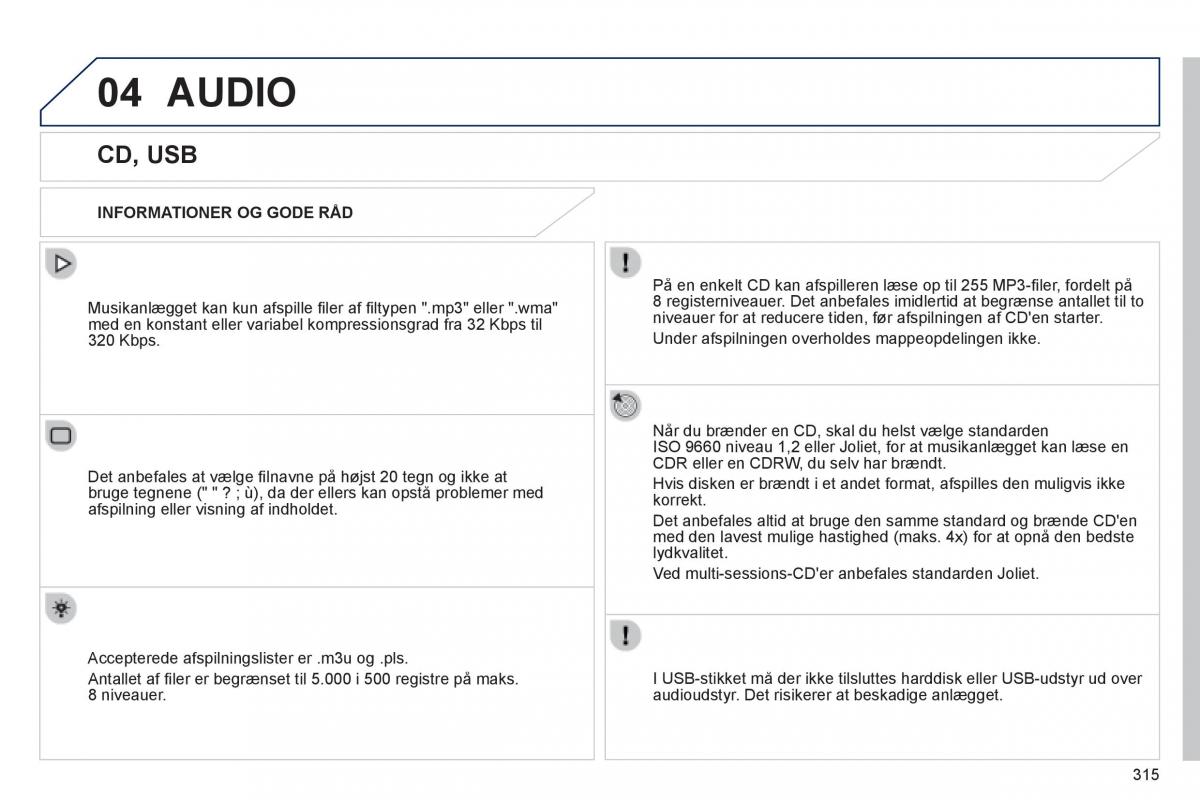 Peugeot 508 Bilens instruktionsbog / page 317