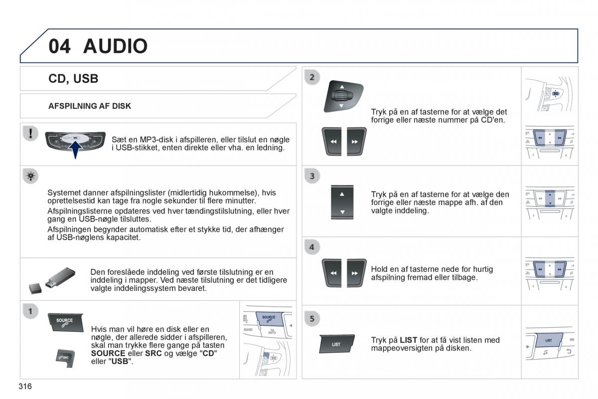 Peugeot 508 Bilens instruktionsbog / page 318