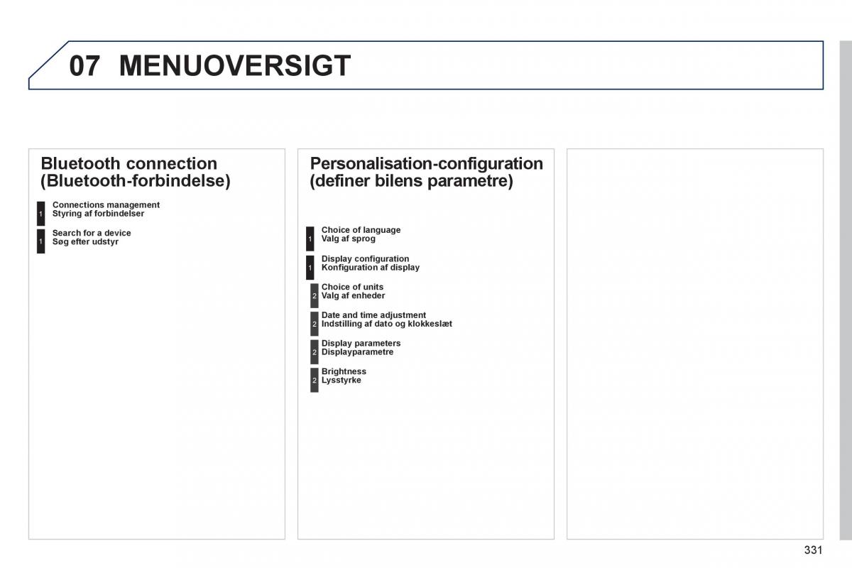 Peugeot 508 Bilens instruktionsbog / page 333