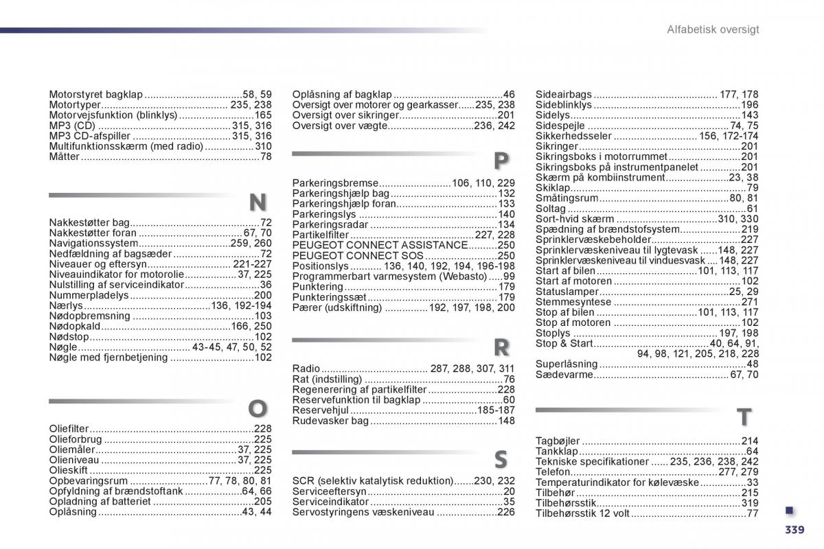 Peugeot 508 Bilens instruktionsbog / page 341