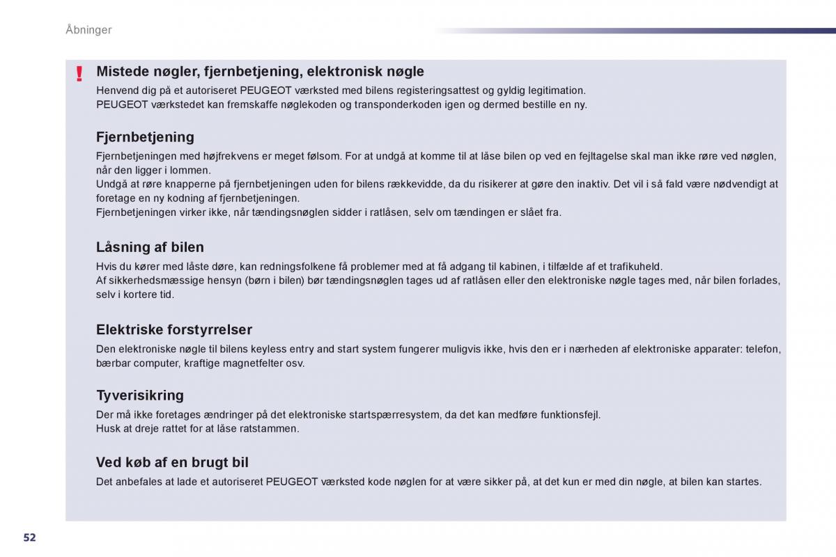 Peugeot 508 Bilens instruktionsbog / page 54