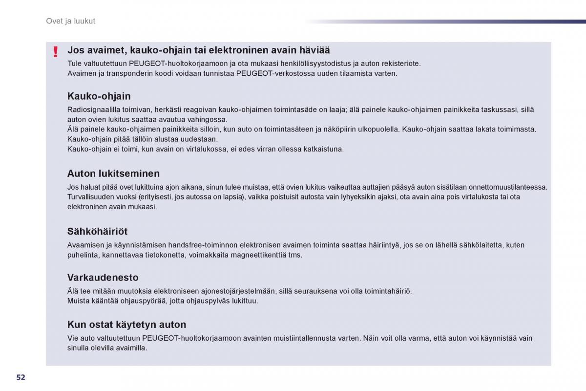 Peugeot 508 omistajan kasikirja / page 54