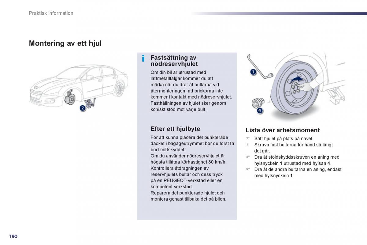 Peugeot 508 instruktionsbok / page 192