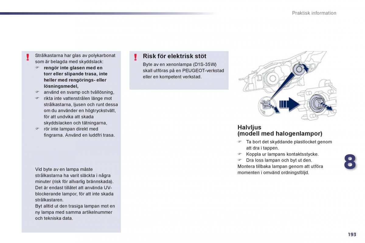 Peugeot 508 instruktionsbok / page 195