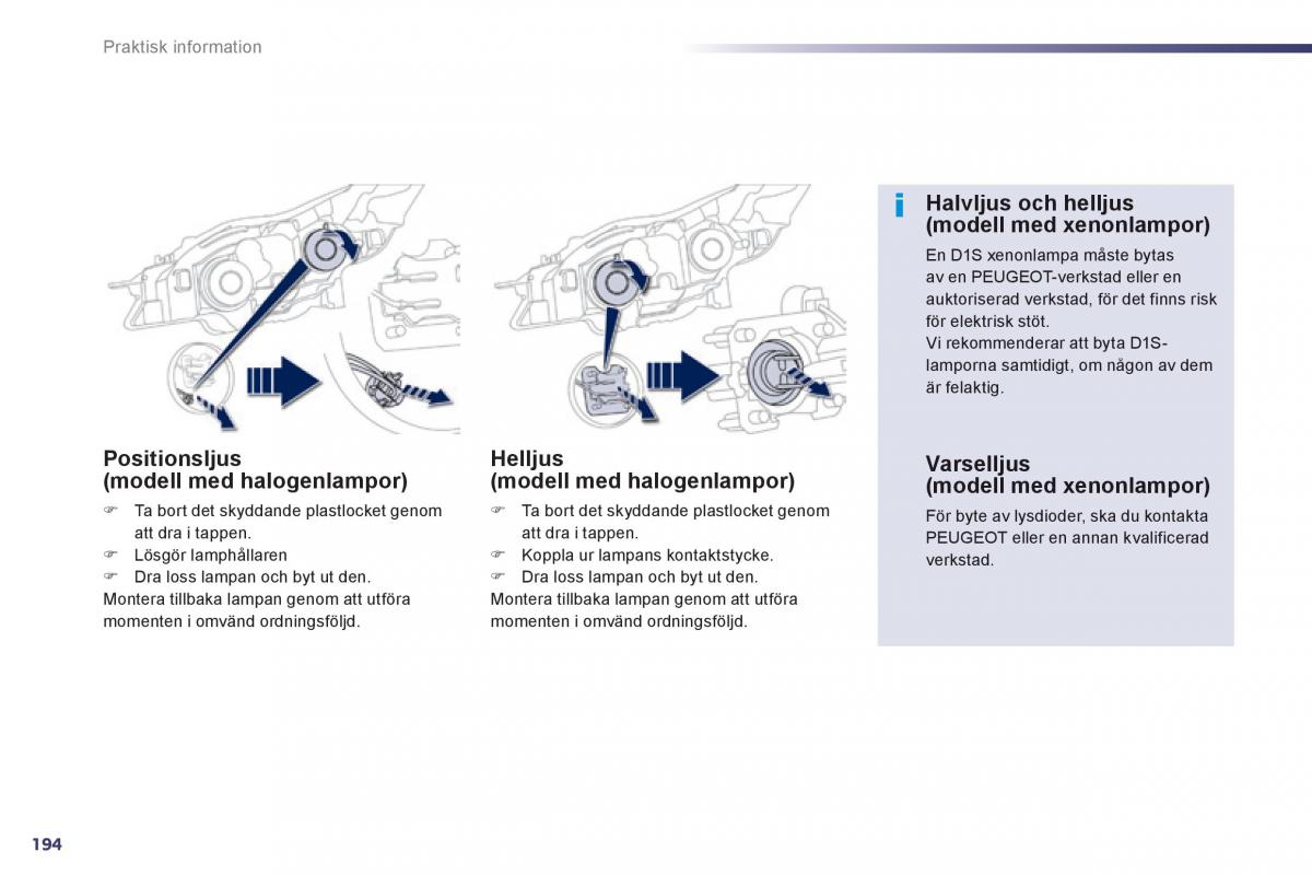 Peugeot 508 instruktionsbok / page 196