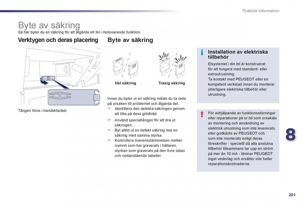 Peugeot 508 instruktionsbok / page 203