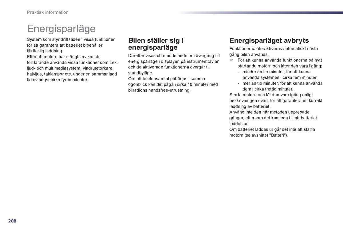 Peugeot 508 instruktionsbok / page 210