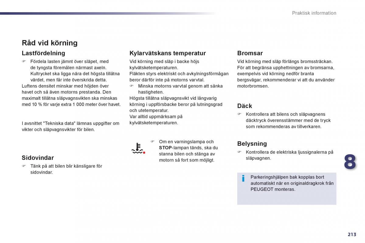 Peugeot 508 instruktionsbok / page 215