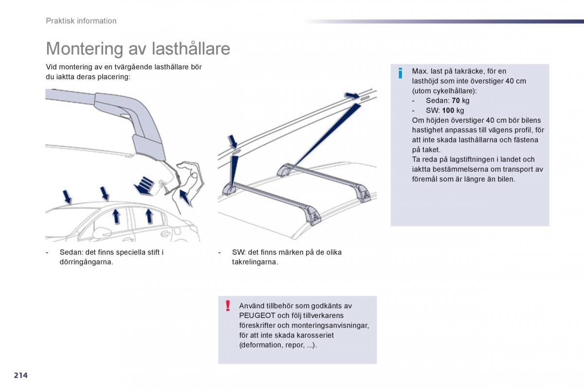 Peugeot 508 instruktionsbok / page 216