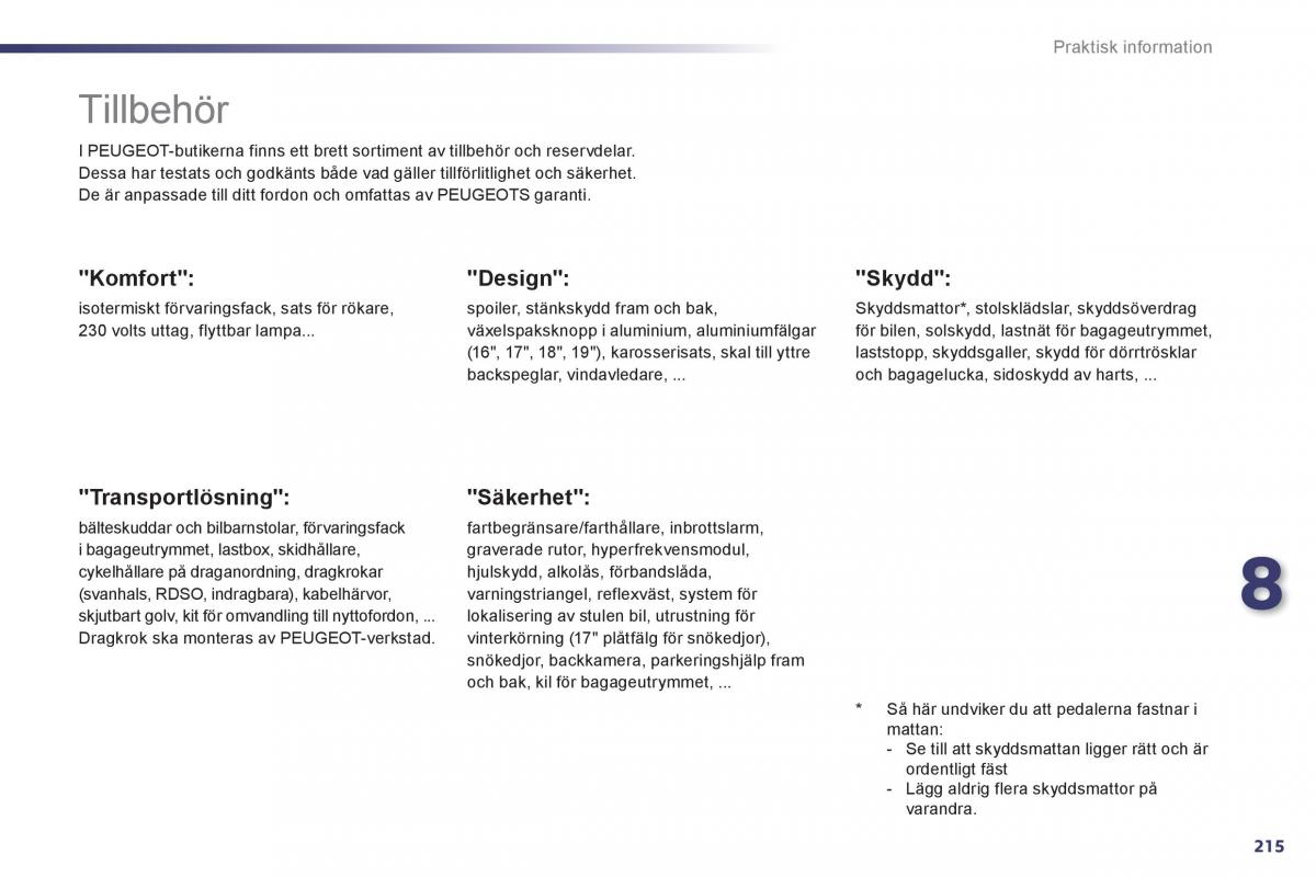 Peugeot 508 instruktionsbok / page 217