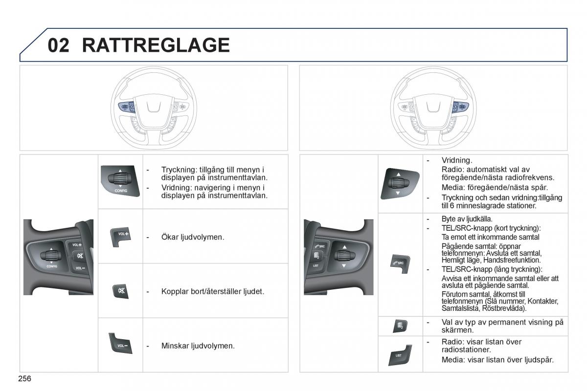 Peugeot 508 instruktionsbok / page 258