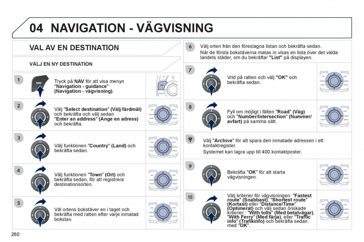 Peugeot 508 instruktionsbok / page 262