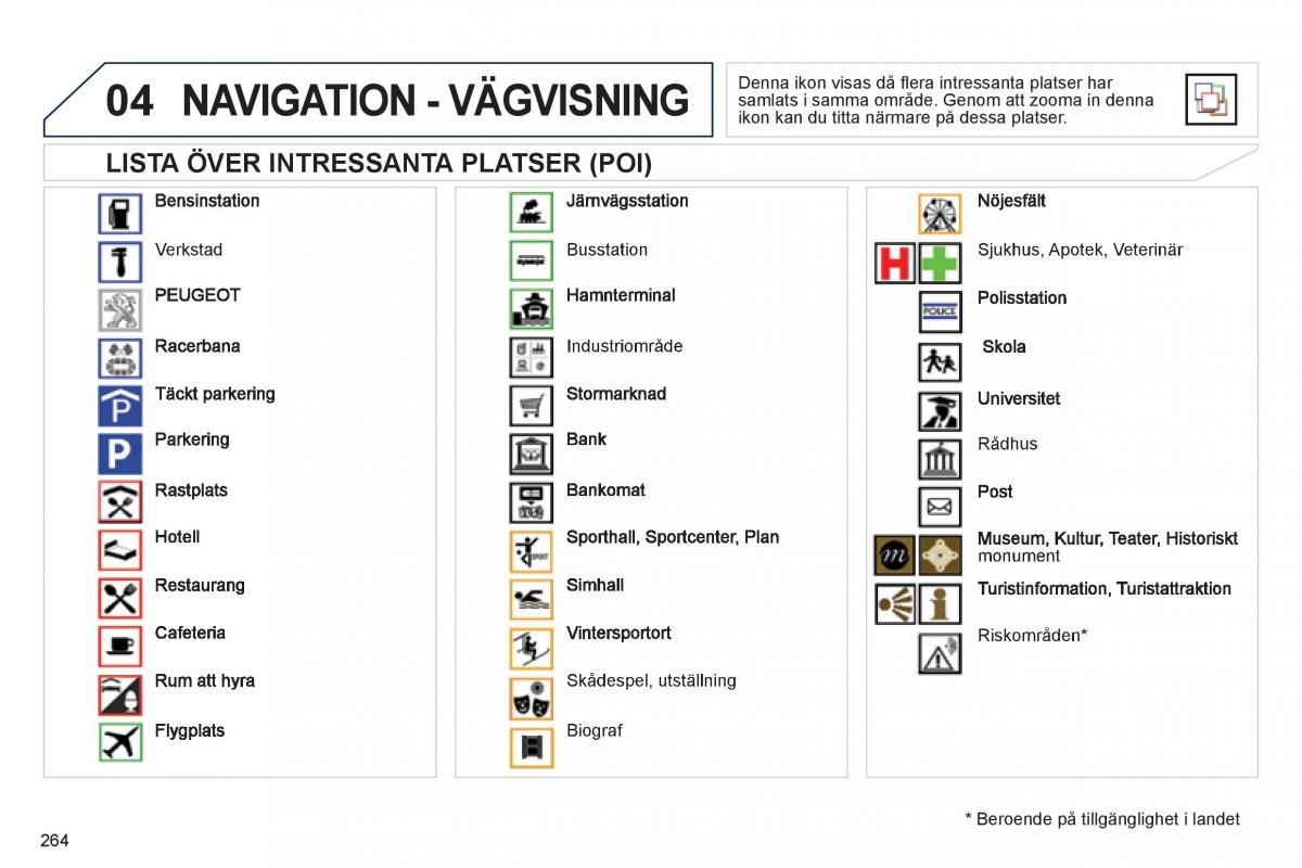 Peugeot 508 instruktionsbok / page 266