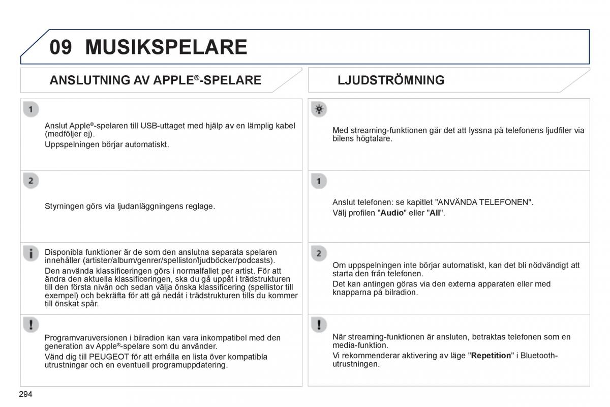 Peugeot 508 instruktionsbok / page 296