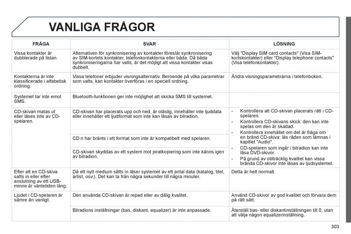 Peugeot 508 instruktionsbok / page 305