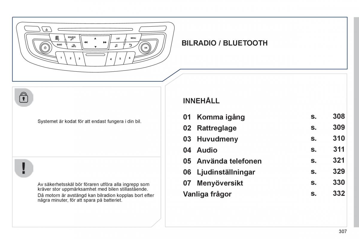 Peugeot 508 instruktionsbok / page 309