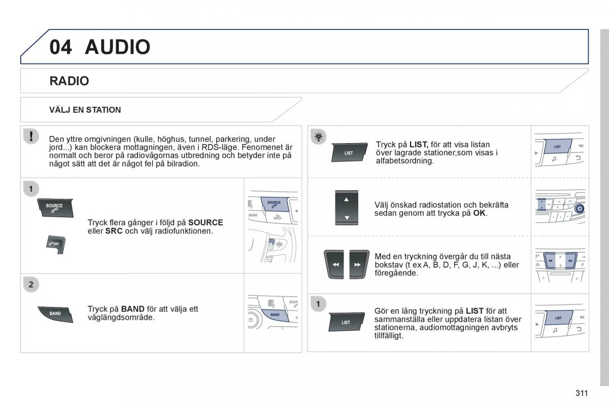 Peugeot 508 instruktionsbok / page 313