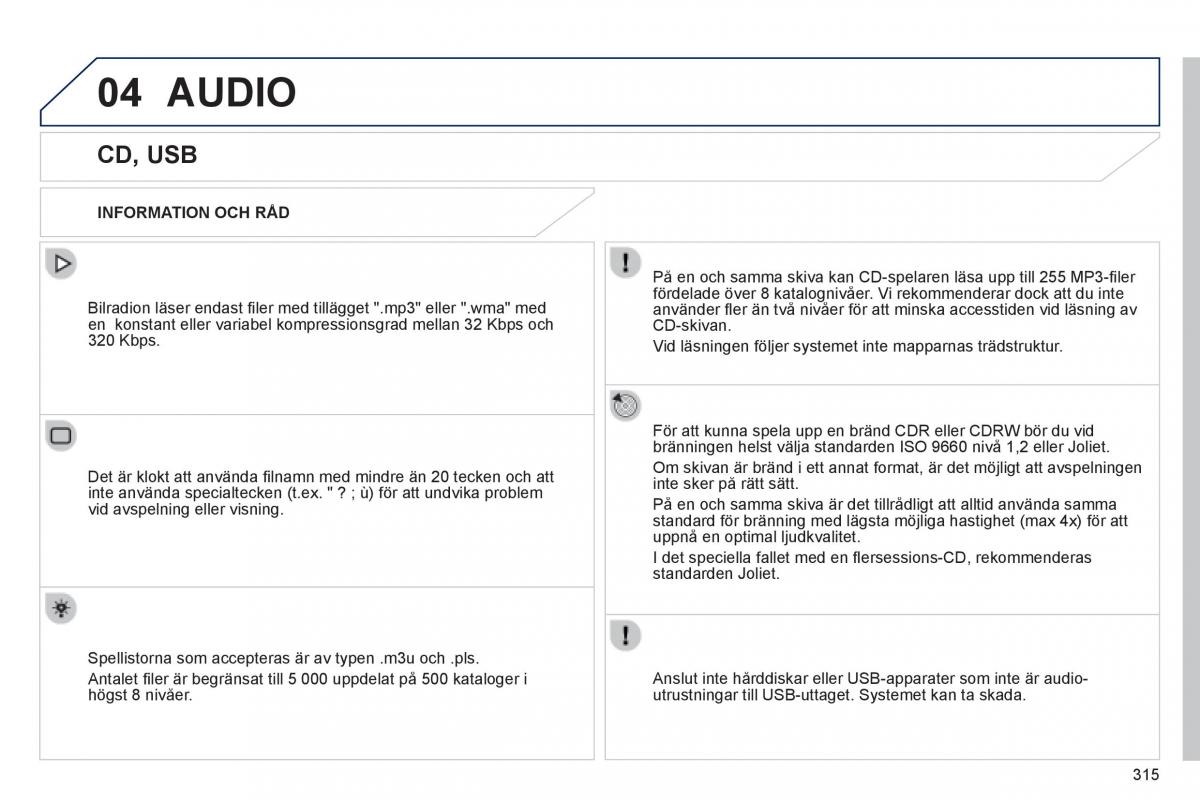 Peugeot 508 instruktionsbok / page 317