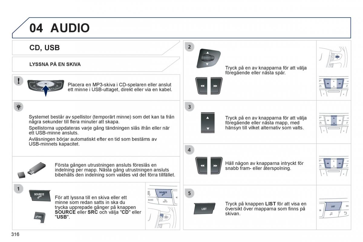 Peugeot 508 instruktionsbok / page 318