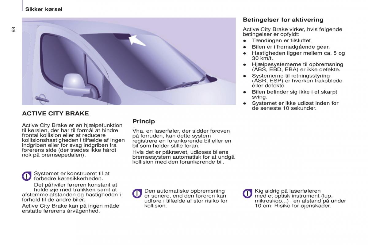 Peugeot Partner II 2 Bilens instruktionsbog / page 100