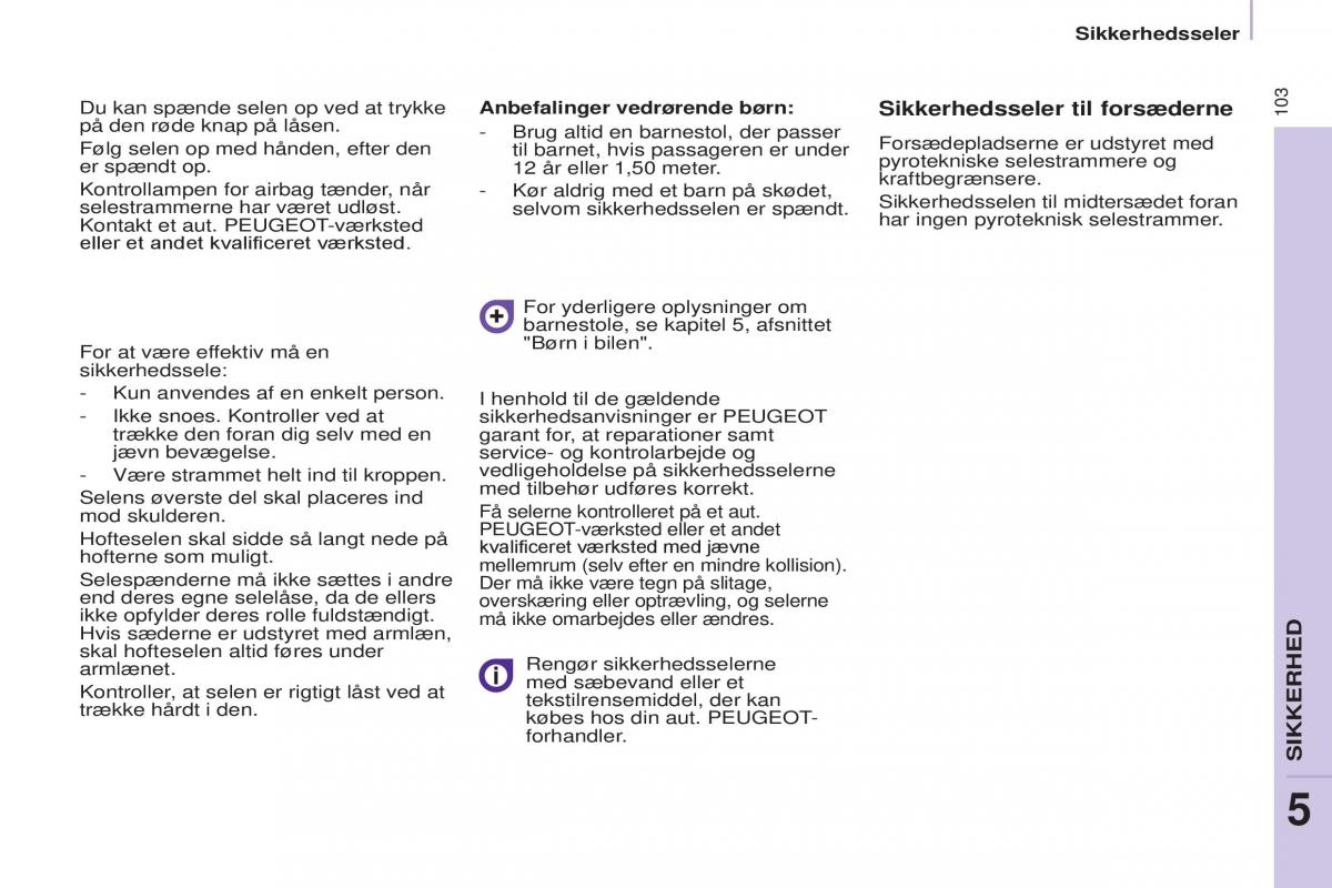 Peugeot Partner II 2 Bilens instruktionsbog / page 105