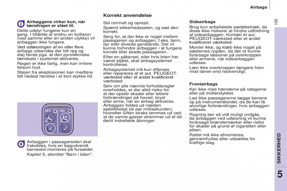 Peugeot Partner II 2 Bilens instruktionsbog / page 107