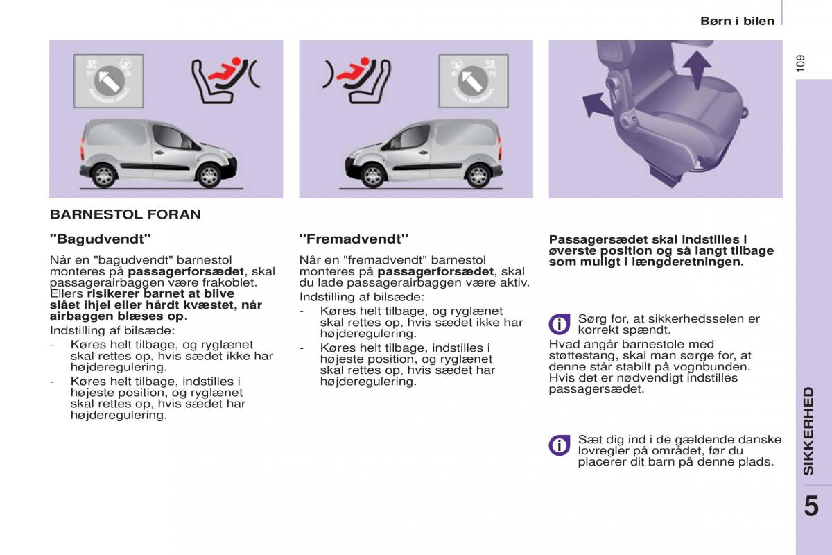 Peugeot Partner II 2 Bilens instruktionsbog / page 111