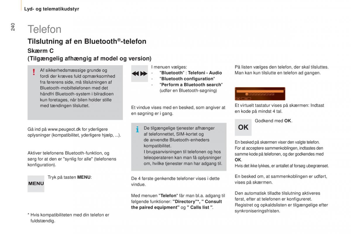 Peugeot Partner II 2 Bilens instruktionsbog / page 242