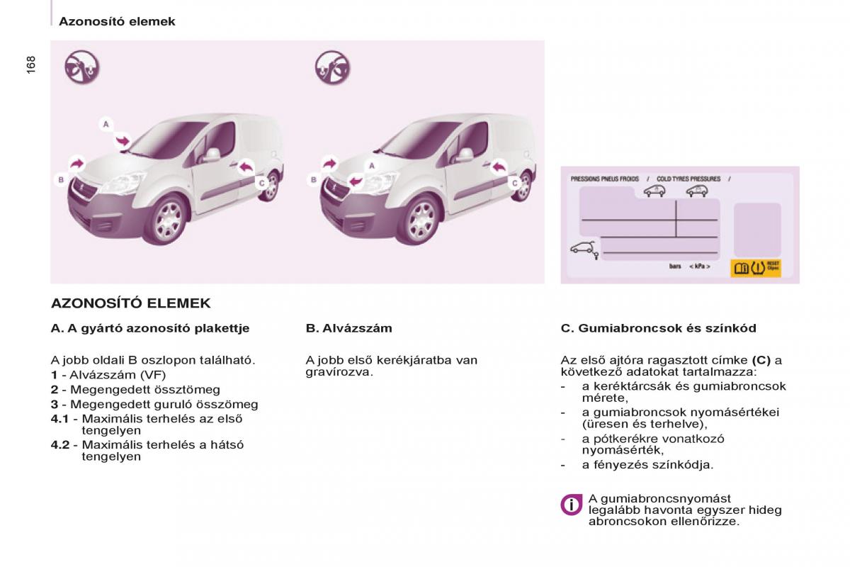 Peugeot Partner II 2 Kezelesi utmutato / page 170