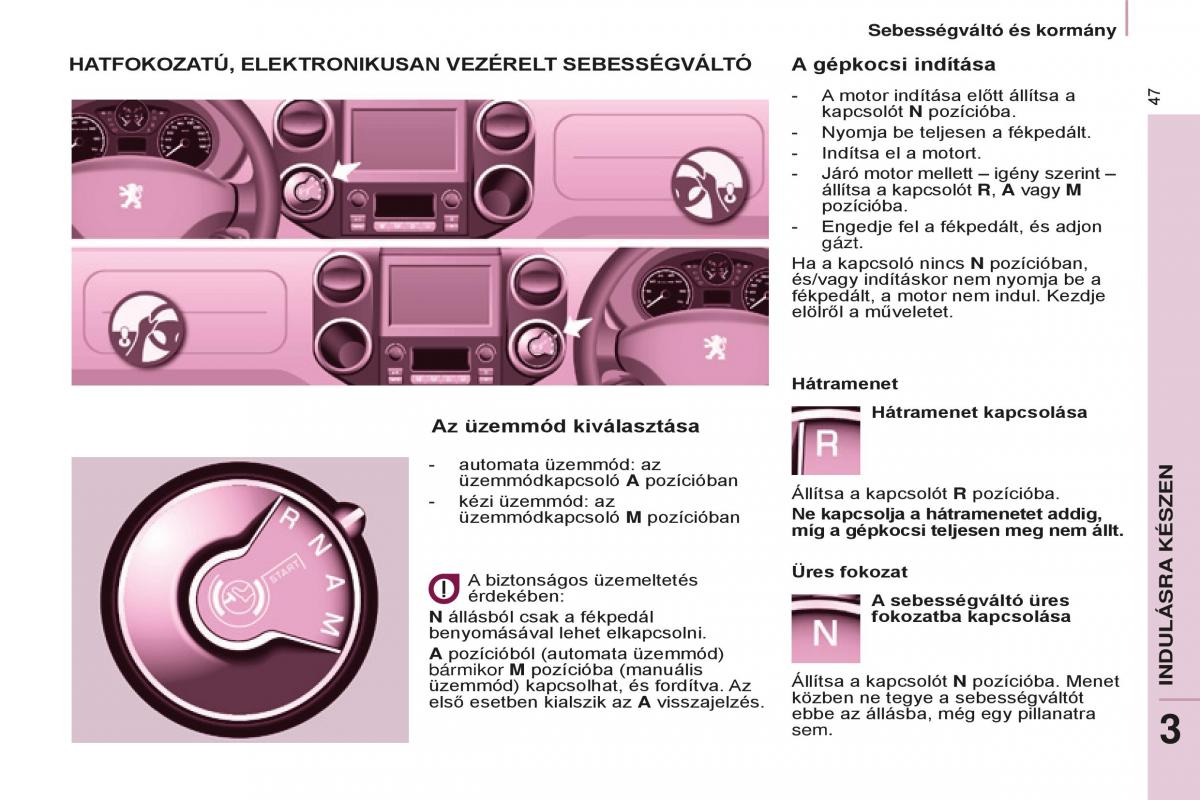 Peugeot Partner II 2 Kezelesi utmutato / page 49