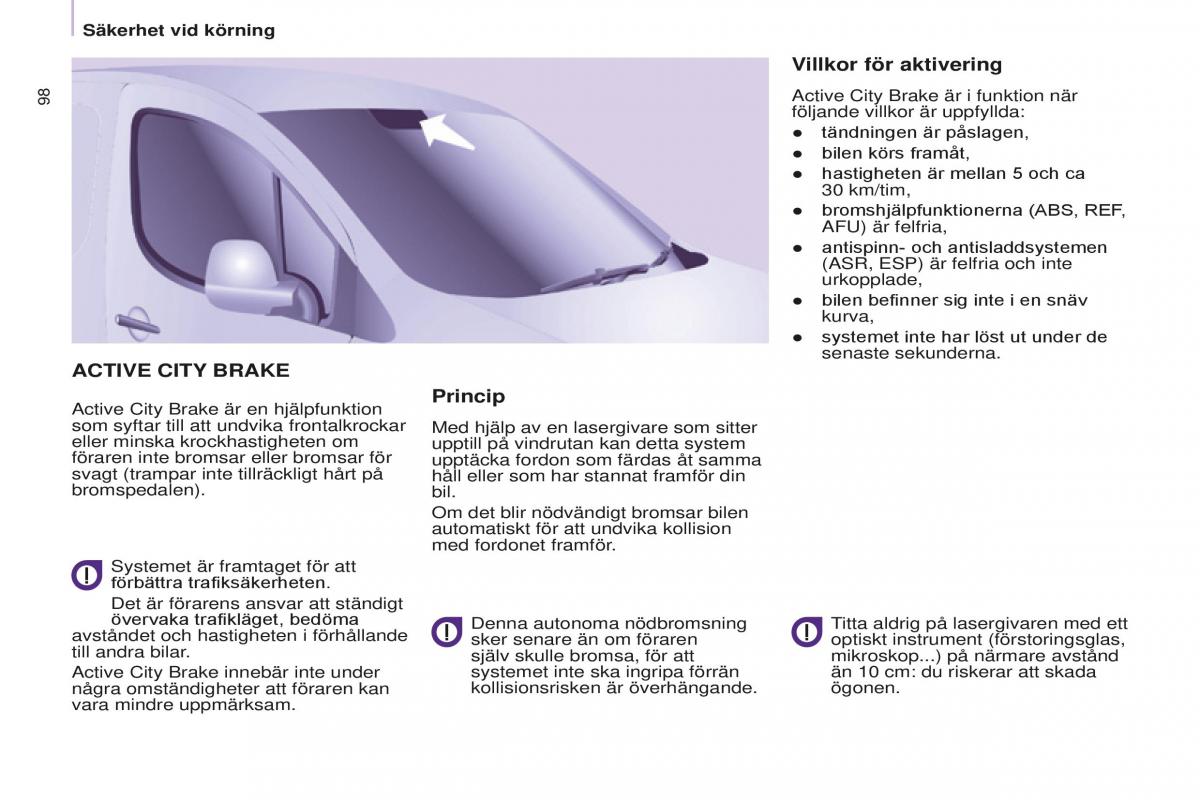 Peugeot Partner II 2 instruktionsbok / page 100