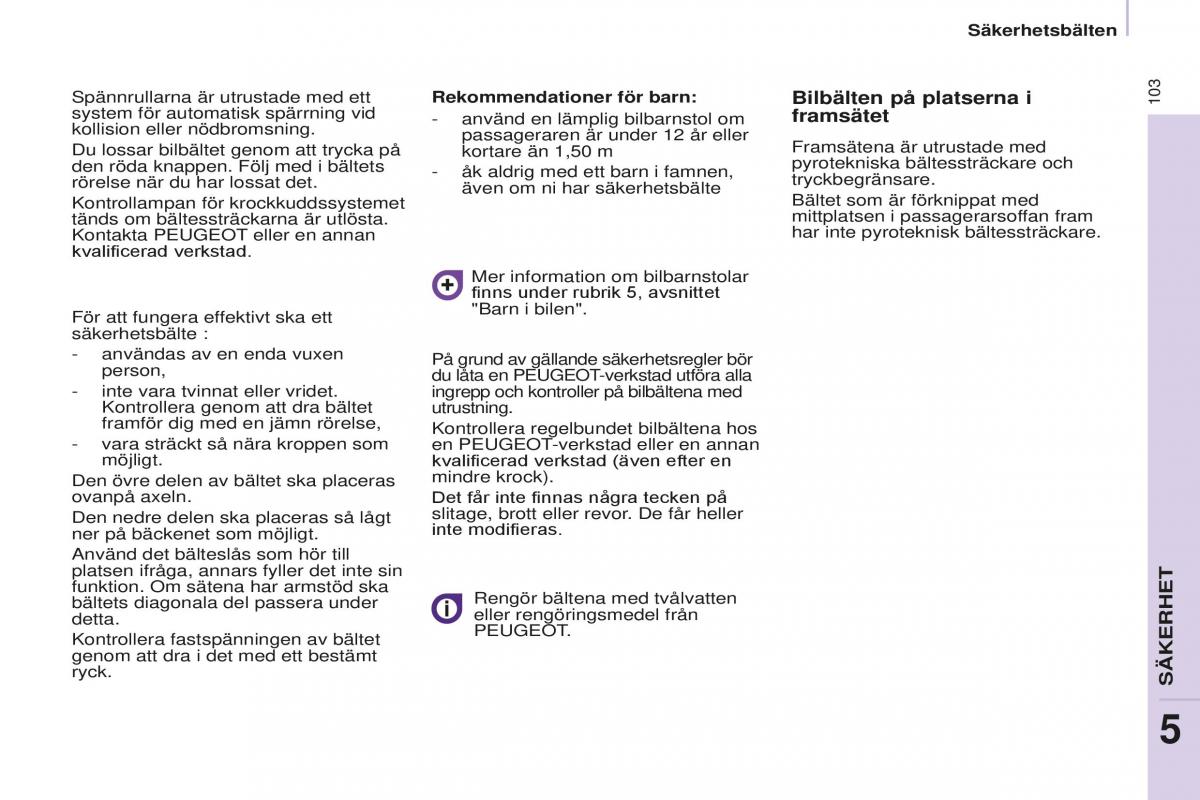 Peugeot Partner II 2 instruktionsbok / page 105