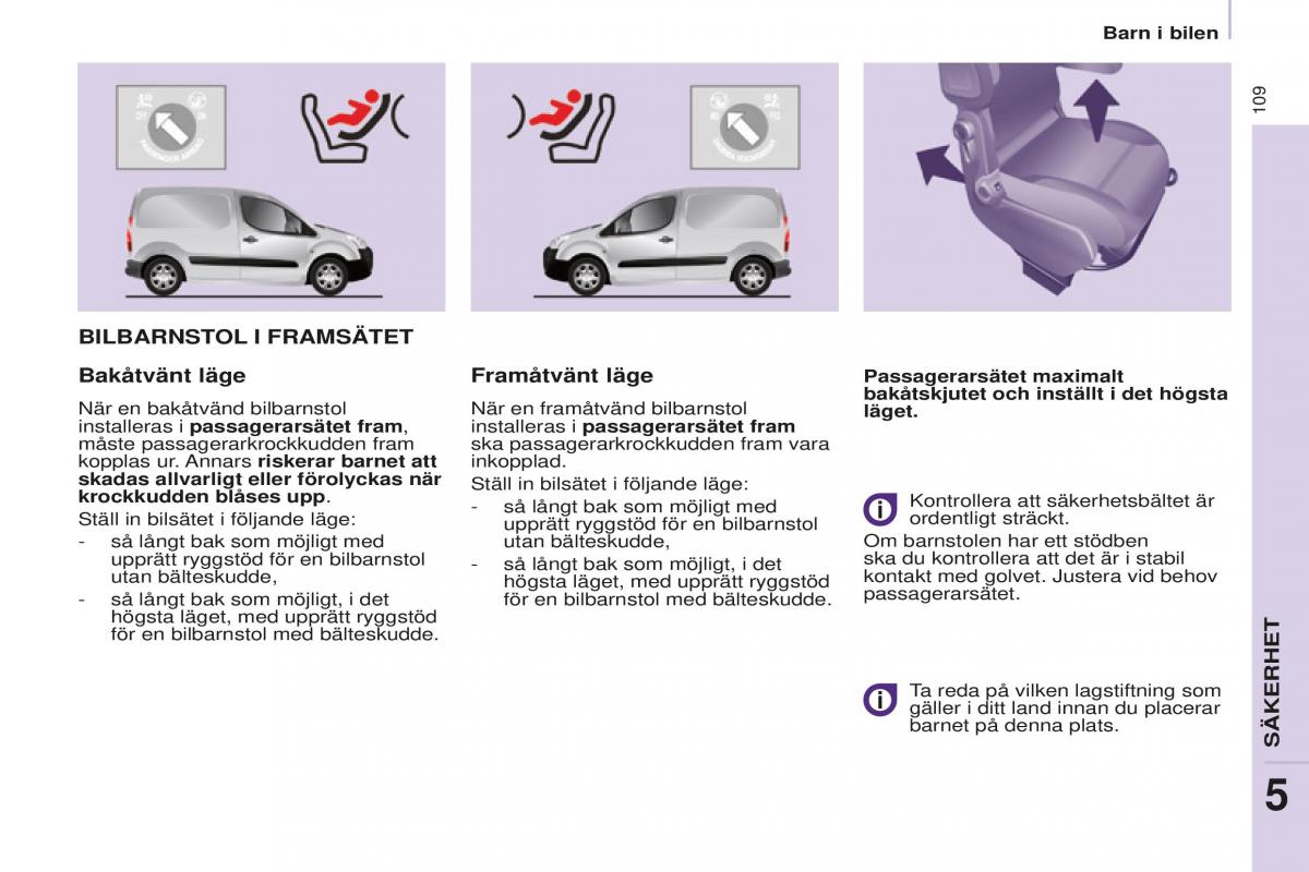 Peugeot Partner II 2 instruktionsbok / page 111