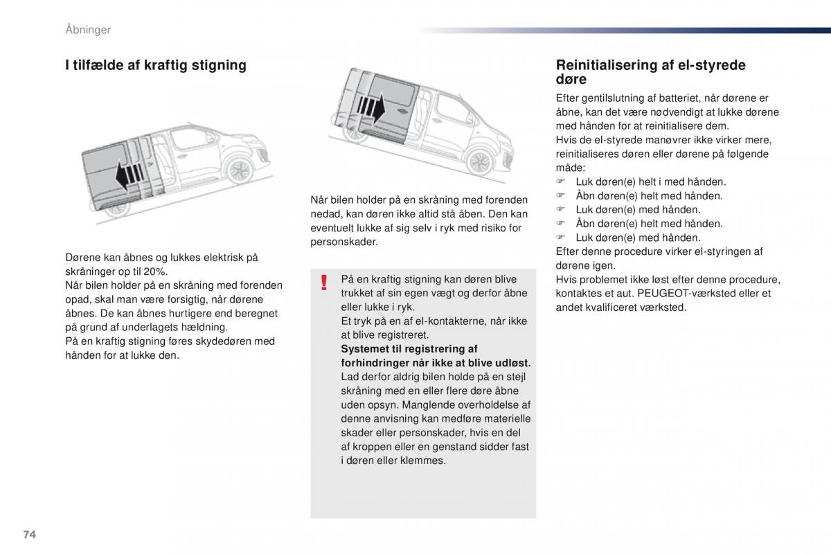 Peugeot Traveller Bilens instruktionsbog / page 76